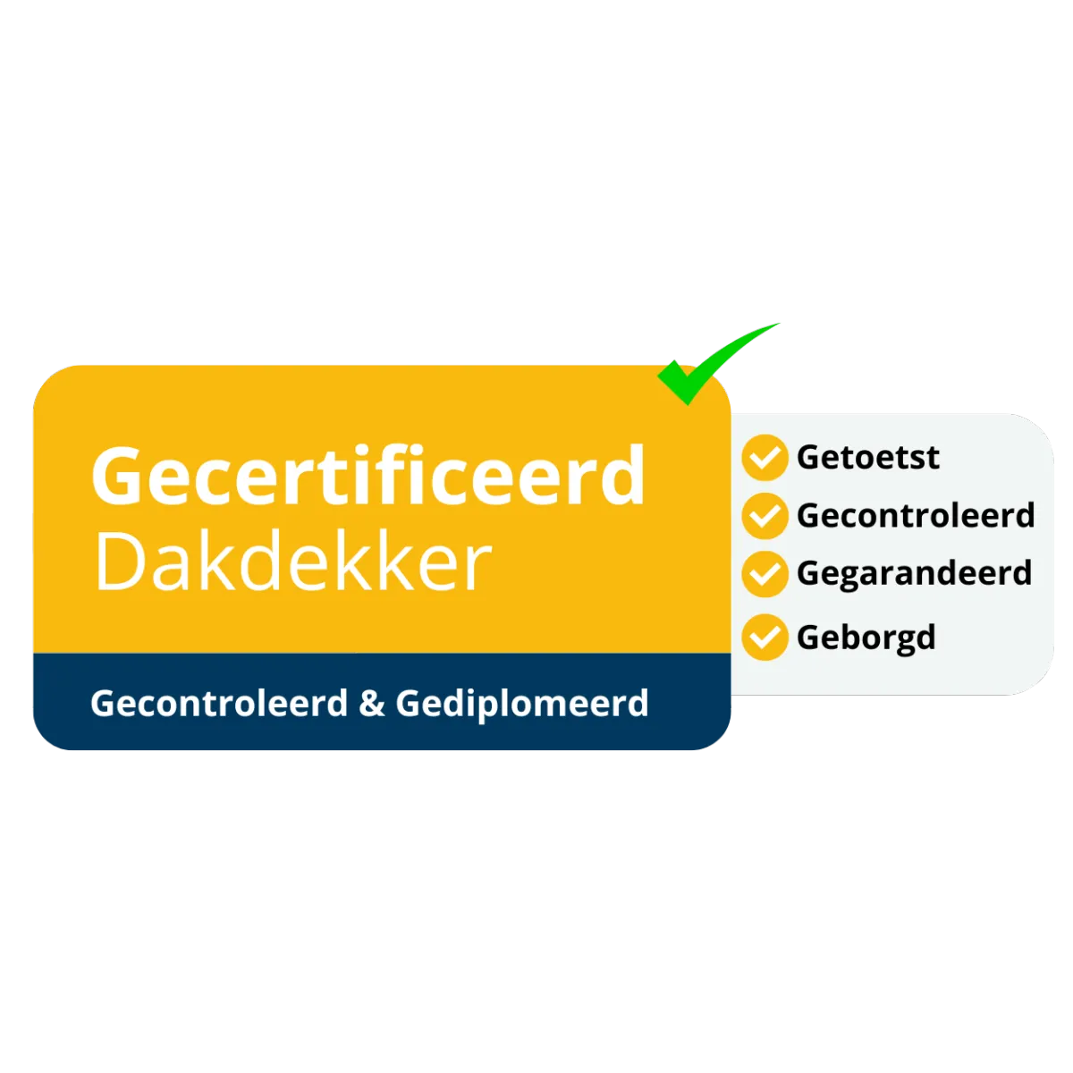 Gecertificeerd Dakdekker — Getoetst, Gecontroleerd, Gegarandeerd, Geborgd
